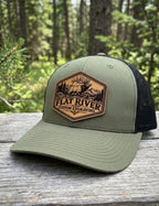 Loden and black Richardson hat with Flat River Custom Engraving bull elk patch