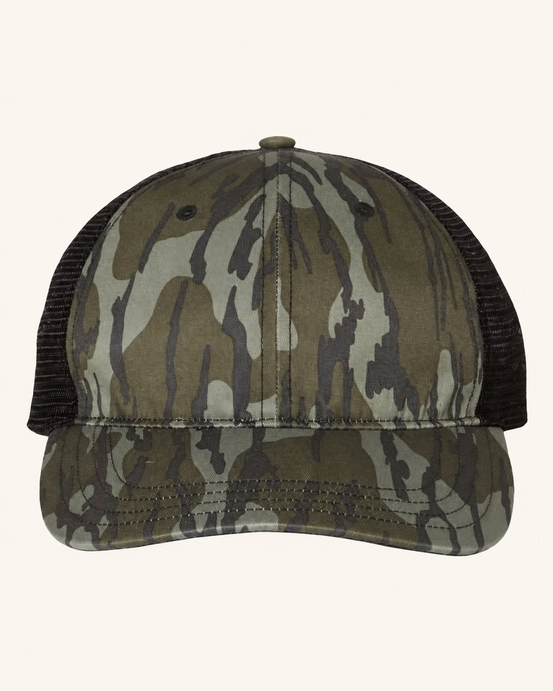 Richardson 111P — Mossy Oak Bottomland/ Black — blank cap supplier reference; patch not shown