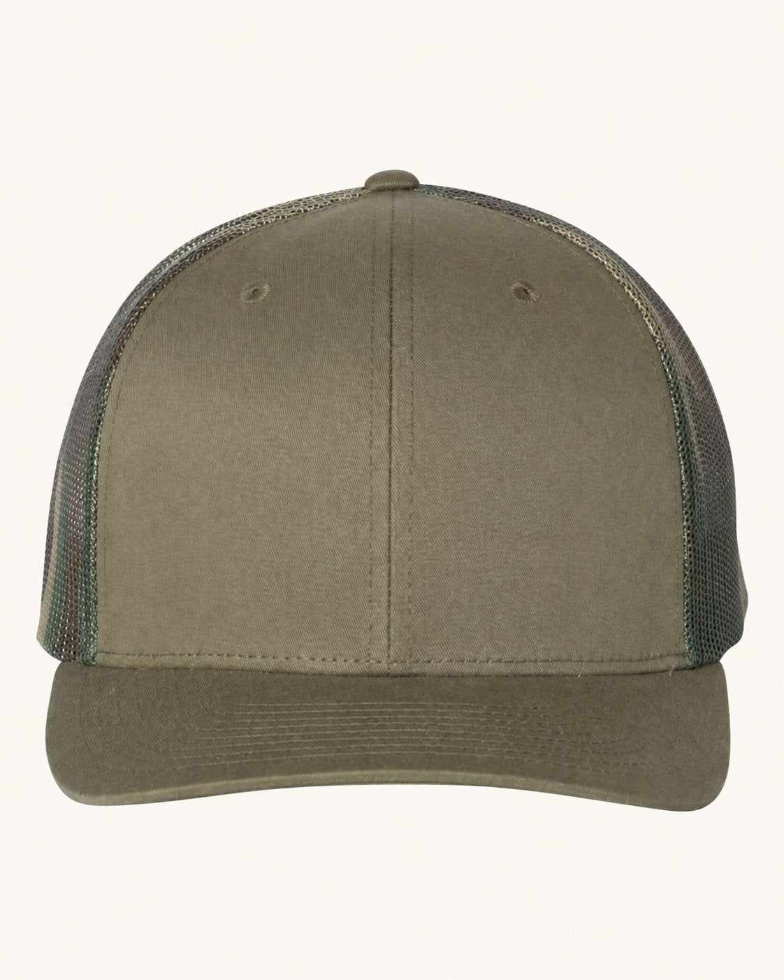 Richardson 112PM — Loden/ Green Camo — blank cap supplier reference; patch not shown