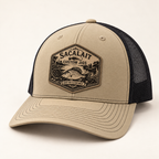 Sacalait leather patch fishing hat studio mockup