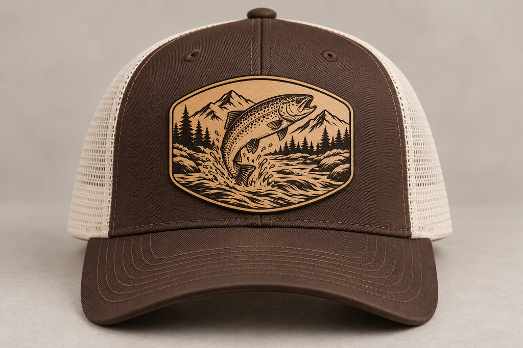 Trout — Buckskin patch on Chocolate Chip/Birch Richardson 112; product mockup